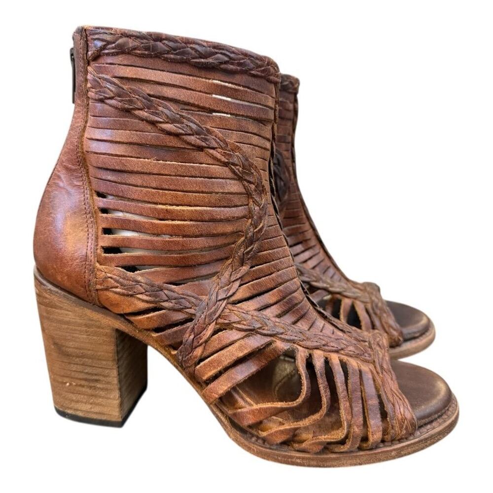 Freebird by Steven Brown Braided Leather Cutout Heeled Sandals